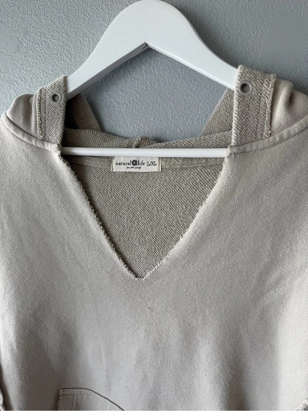 Natural Life tan cotton oversized raw hems Weekend hoodie Women’s sz L/XL - Picture 4 of 8